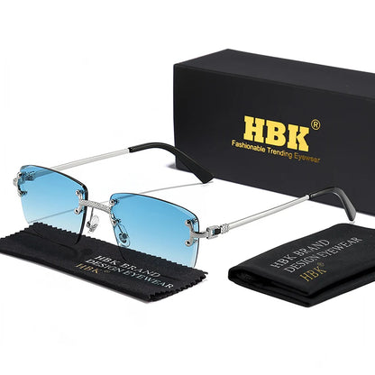 HBK Square Rimless Sunglasses Women TOP Quality Retro Metal Sun Glasses Men Luxury Party Business Gradient Shades 2024