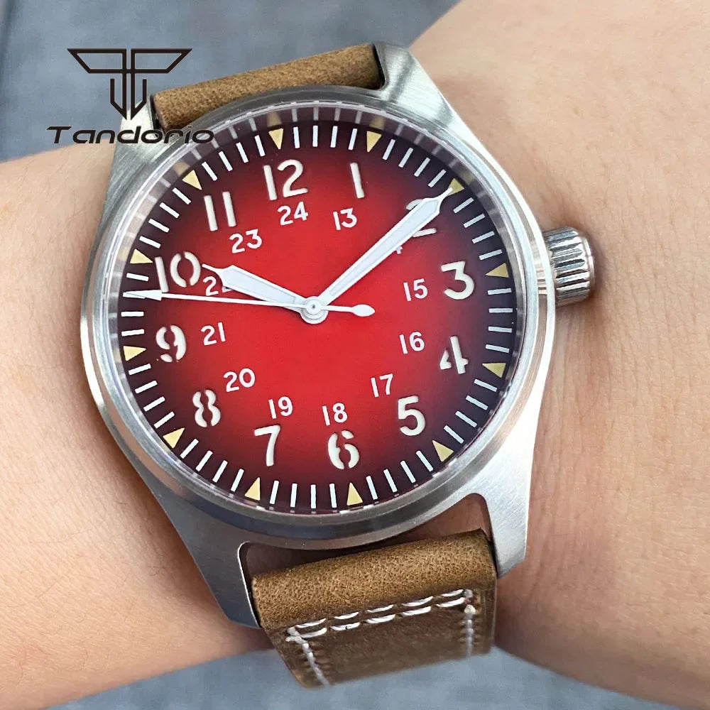 Tandorio 39mm Pilot Men's Diving Automatic Watch AR Sapphire Miyota8215/PT5000 Movt Mechanical Steel Wristwatch 20BAR Green Lume