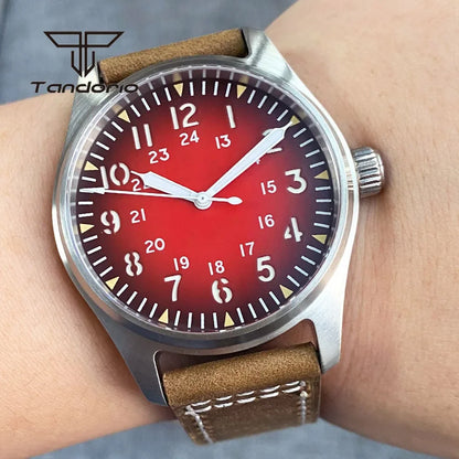 Tandorio 39mm Pilot Men's Diving Automatic Watch AR Sapphire Miyota8215/PT5000 Movt Mechanical Steel Wristwatch 20BAR Green Lume