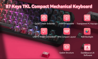 DarKBeacon RGB 87 tasti, tastiera compatta TKL USB cablata, hot-swappable, meccanica silenziosa per Windows, laptop, PC, gaming e lavoro
