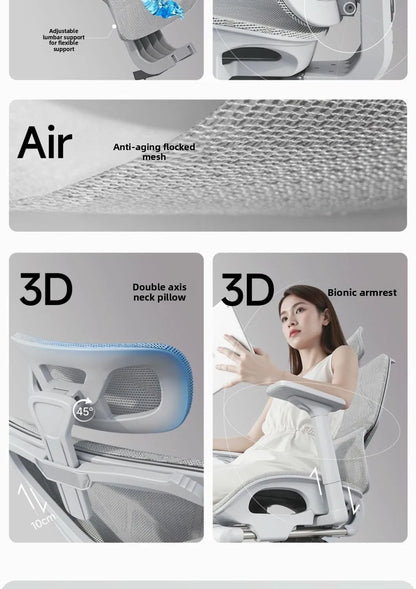 Cadeira de Escritório Ergonómica Ajustável em Malha, Cadeira de Secretária para Computador com Encosto Alto Respirável, Apoio Lombar 6D e Apoio para Pés Retrátil
