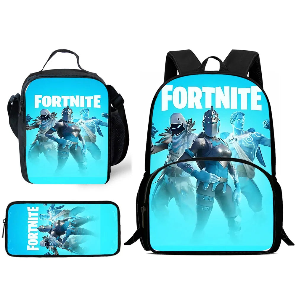 Børnerygsæk med populært spildesign, madtaske og penalhus, skoletaske med stor kapacitet til drenge og piger, perfekt gave F-FortniteS