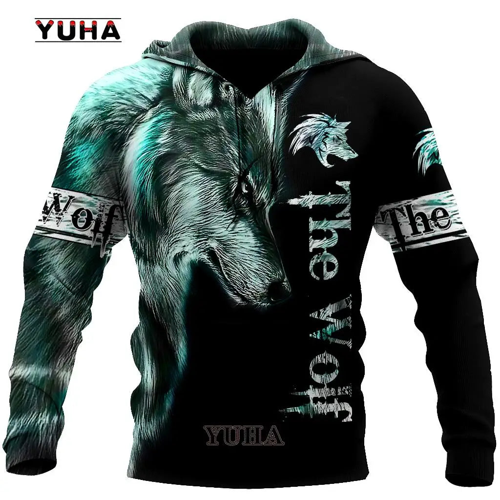 Neuer Wolf-Tattoo-Vegvisir Schwarz-Weiß 3D-Allover-Print Herren-Hoodie & Sweatshirt Unisex Casual Herbst-Trainingsanzug