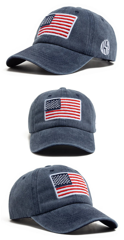 USA Flag Men's Baseball Cap Retro Embroidery Washed Cotton Dad Hats Fashion Women Hip Hop Caps Summer Outdoor Sun Visor Hat