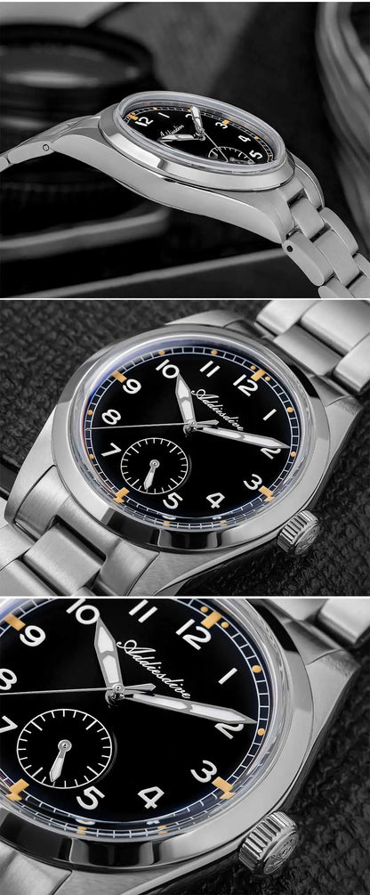 ADDIESDIVE 36mm Herren-Quarzuhr VH60 mit BGW9-Leuchtbeschichtung, Bubble-Mirror-Topfdeckelglas, 10Bar wasserdicht, Edelstahl-Uhr