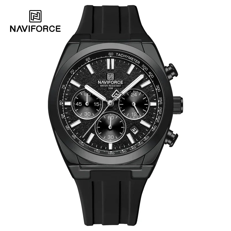 NAVIFORCE férfi karóra – Luxus és sportos stílus, kvarcmozgás, 24 órás kijelzés, dátumablak, kronográf, vízálló – Ajándékötlet férfiaknak