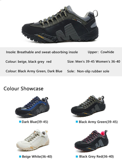 Sapatos de montanhismo para homem em couro genuíno, calçado desportivo outdoor antiderrapante, sapatos de montanhismo e caminhada respiráveis para turismo