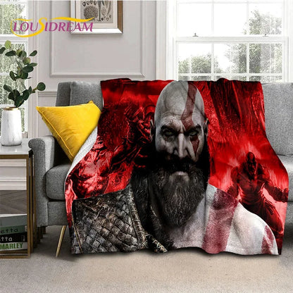 God of War Games Kratos Cartoon Soft Flannel Blanket for Beds Bedroom Sofa Picnic,Throw Blanket for Cover Outdoor Leisure Gift