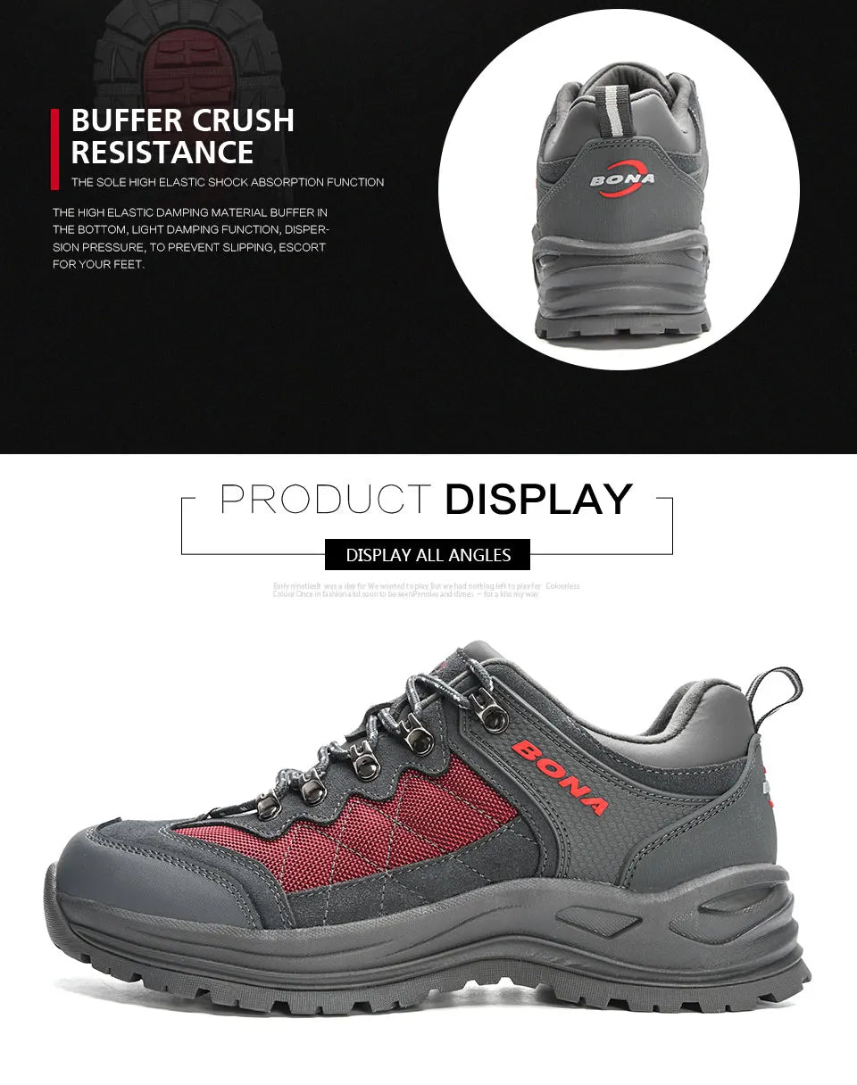 BONA 2023 New Designer Hiking Shoes Trekking Sneakers Men Walking Fishing Camping Jogging Shoes