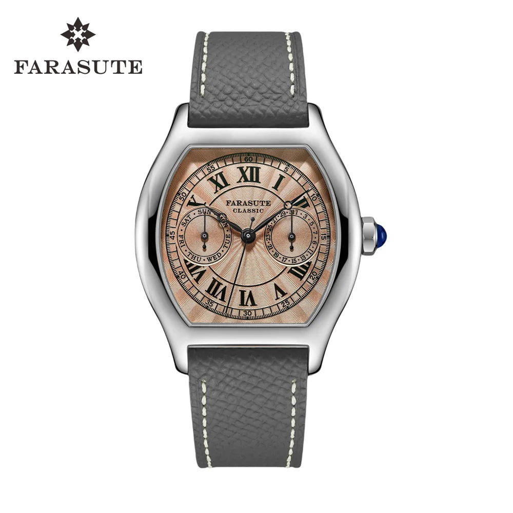 FARASUTE 36mm Luxury Retro Men Quartz Watch VH64 Movement Stainless Steel Sports Fashion Sapphire Glass Waterproof Watch Relogio