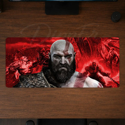 God of War Mouse Pad Gaming office Desk Mat Non-slip Large Mousepad DIY Keyboard Pad stitched edge rubber base