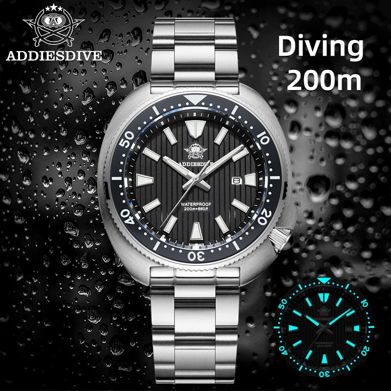 ADDIESDIVE Men's Diving Watch 200 Waterproof Sapphire Glass Quartz Watch BGW9 Luminous Stainless Steel Business Fashion Watch