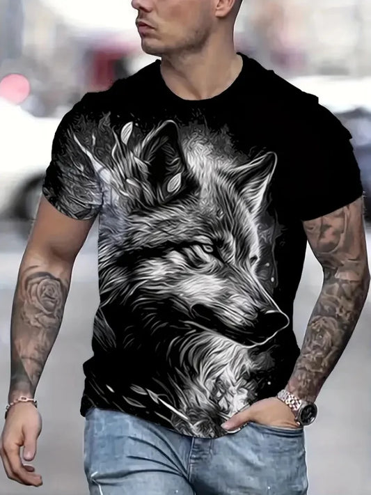 Fire Wolf Graphic 3D Print Men T-Shirt Summer Oversized Causal T-Shiet Men's Fashion Fitness Short Sleeve Clothing Tops Tees