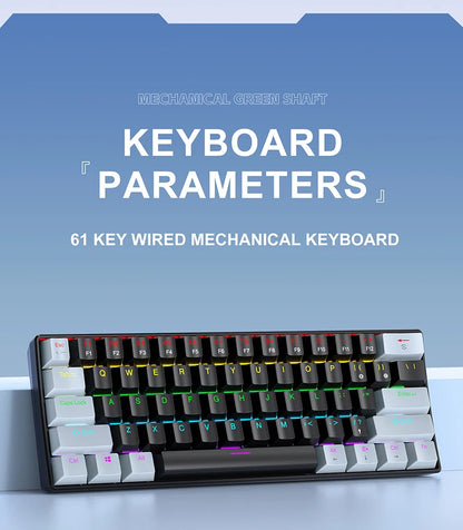 APAYADO K61 60% Μίνι Ενσύρματο Μηχανικό Πληκτρολόγιο Gaming Phantom RGB, 61 Πλήκτρα, Κόκκινοι/Μπλε Διακόπτες, Εργονομικό, Φορητό για PC/Laptop