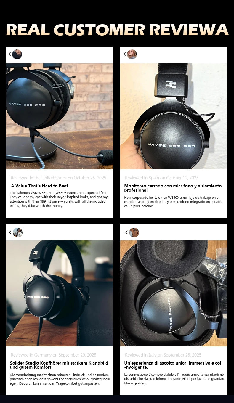 Auscultadores de Estúdio TALOMEN W550x – Auscultadores Profissionais de DJ com Fio, Over-Ear, para Monitorização, com Drivers de 50mm e Cabo Amovível