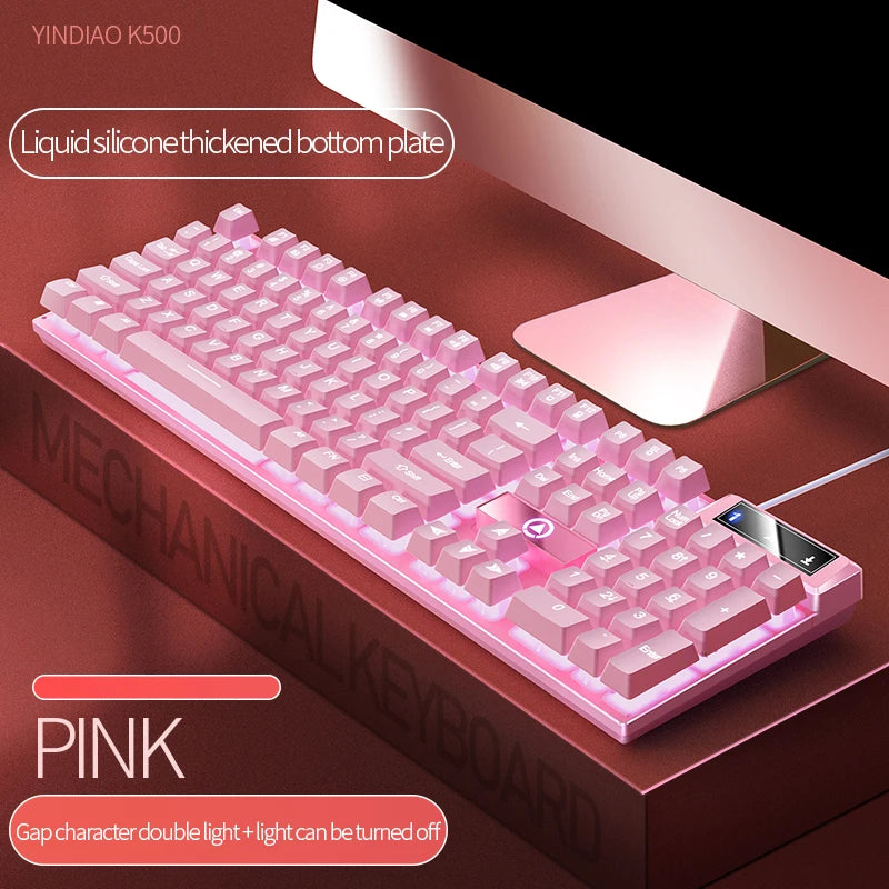 K500 Pink Keyboard – gemischte Farben, weiße und pinke Tastenkappen, 104 Tasten, kabelgebundene Gaming-Tastatur für Laptop und PC