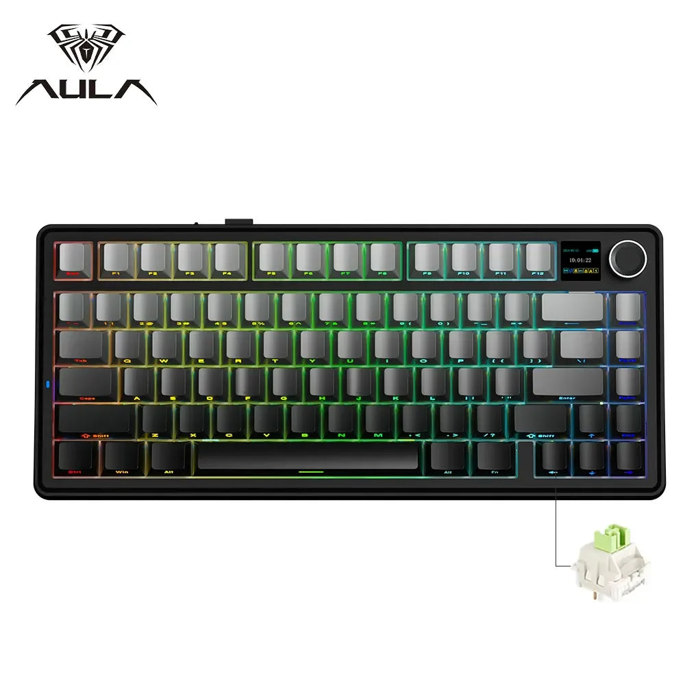 AULA F75 MAX mechanische Gaming-Tastatur 2.4G kabellos/BT/kabelgebundene Tastatur, Hot-Swap, RGB, 75%, 81 Tasten, Büro-Tastatur mit TFT-Bildschirm