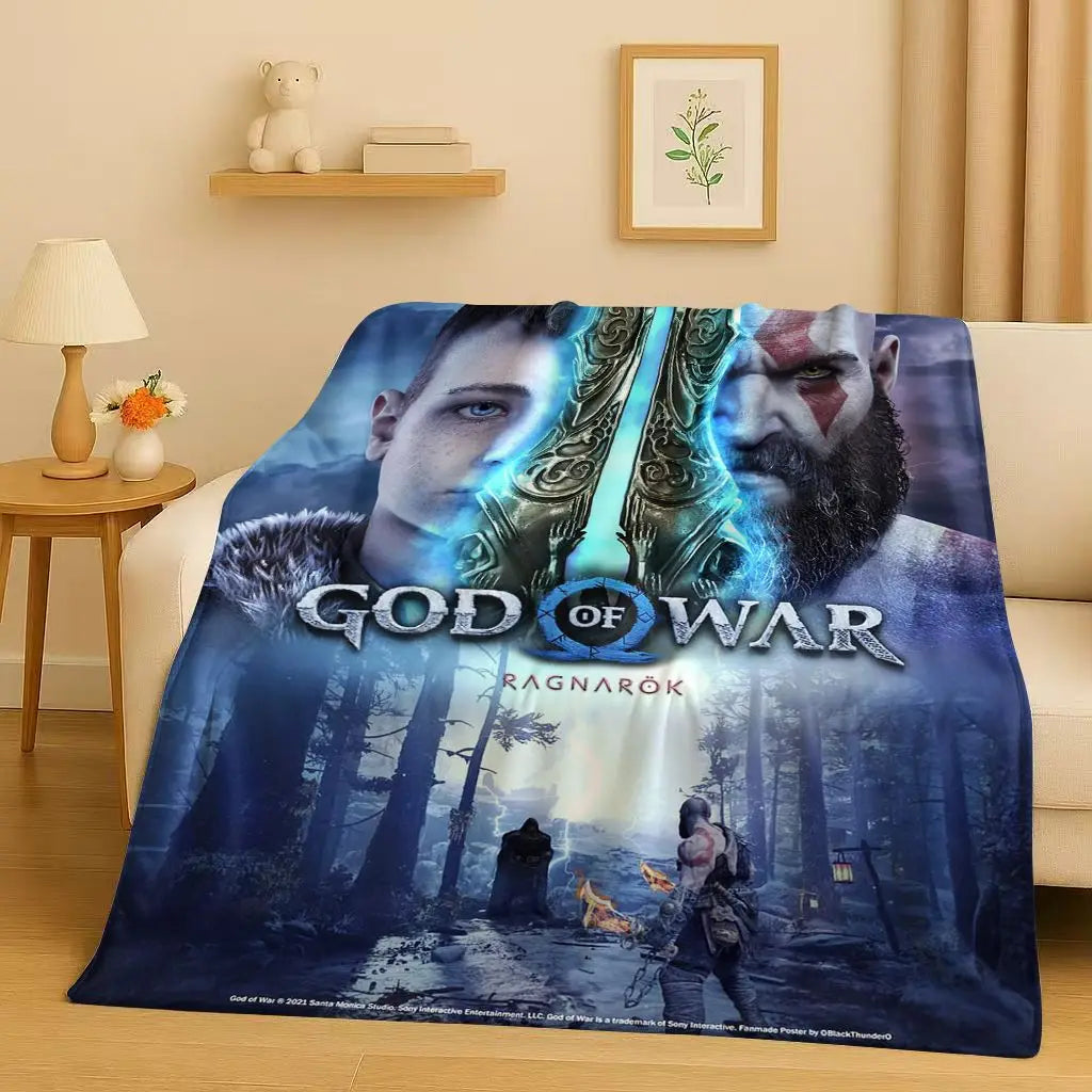 Kratos God of War Game Cartoon Gamer Flannel Blanket,Ultra Soft Warm Plush Throw for Home Bedroom Bed Sofa Cover Picnic Kids