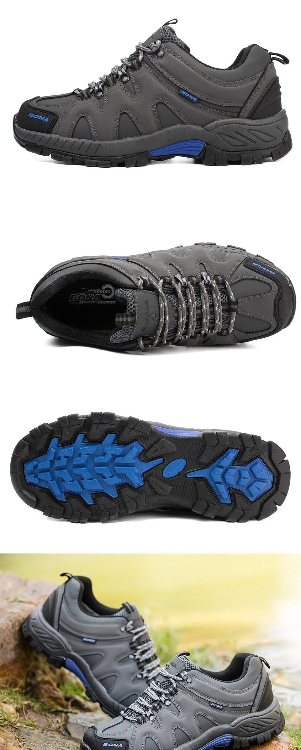 BONA Neuheit Klassischer Stil Herren-Wanderschuhe zum Schnüren Herren-Sportschuhe Outdoor-Jogging Trekking-Sneaker