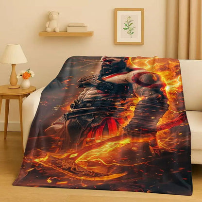 3D Kratos God of War Games Cartoon Gamer Flannel Blanket,Ultra Soft Warm Plush Throw for Home Bedroom Bed Sofa Cover Picnic Kids