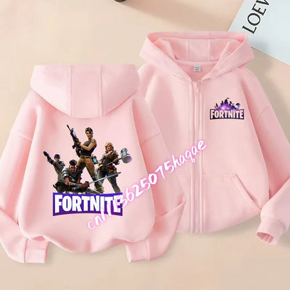 Casaco Outdoor Infantil Cartoon FORTNITED para Rapariga e Rapaz, Sweatshirt com Fecho, Corta-Vento Fino de Alta Qualidade para Outono, Peça Superior de Vestuário