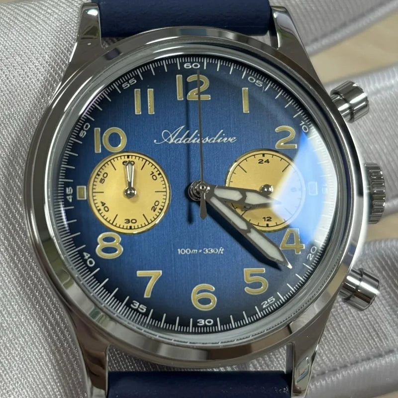 ADDIESDIVE Hot Sale Watch for Men VK64 Chronograph 10Bar Waterproof AD2516 Super Luminous Bubble Mirror Glass Quartz Steel Watch