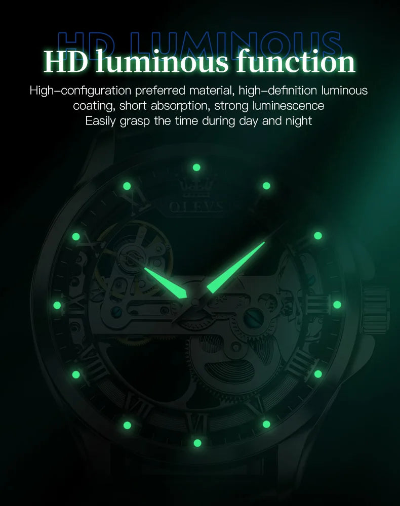 OLEVS 6661 Men Top Brand Watch Luxury All Transparent Hollow Men Mechanical Watch Original Fashion Waterproof Classic Men Watch