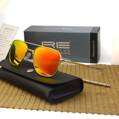 RE Sunglasses Man American Army Military Aviation Pilot Sun Glasses Glass Lens Woman Luxury Brand Vintage Metal Titanium Frame