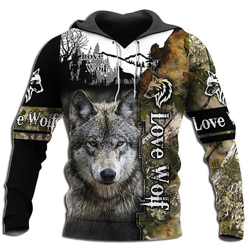 Fashion Frühling Herbst Wolf-Tier Herren-Hoodie 3D-Allover-Print Sweatshirt Unisex Pullover Freizeitjacke Streetwear-Mantel 4XL