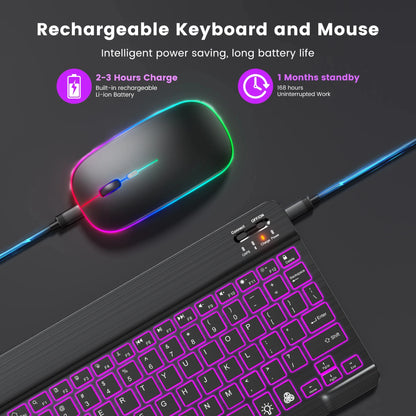 Mini-Bluetooth-Tastatur RGB kabellose Tastatur 10 Zoll beleuchtete Tastatur mit Hintergrundbeleuchtung Touchpad-Tastatur für iOS Android Windows iPad