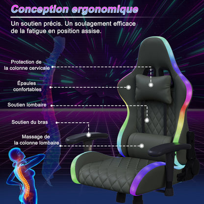 Ergonomic Office Chair with Lumbar Massage, LED RGB Ambient Lighting, and Reclining Backrest, for Home Offices