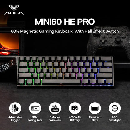 AULA Mini60 HE/Pro/Max 60% Gaming-Tastatur mit Magnetschaltern, RGB, Tri-Mode, mechanische Tastatur, 8000Hz, 0.01mmRT, für E-Sports, Geschenke
