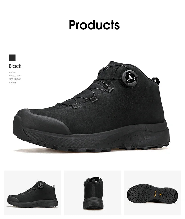 HUMTTO Lederschuhe für Herren Winter Camping Outdoor Herren-Sportschuhe Atmungsaktive Trekkingstiefel für Männer Rutschfeste Wandersneaker