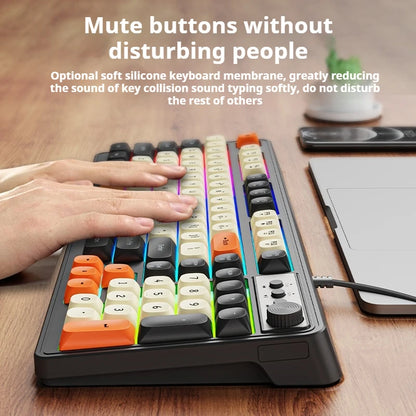 Teclado de escritório gaming EWEADN G98, membrana com retroiluminação arco-íris, USB com fio, externo e silencioso, teclado numérico, design digital