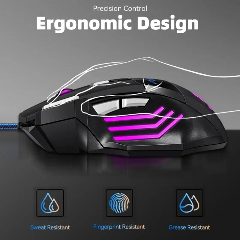 Ratón gaming con cable USB G6, 7 botones con rueda de desplazamiento, 5500DPI ajustables, óptico y ergonómico, para e-sports, portátil, PC y Xiaomi