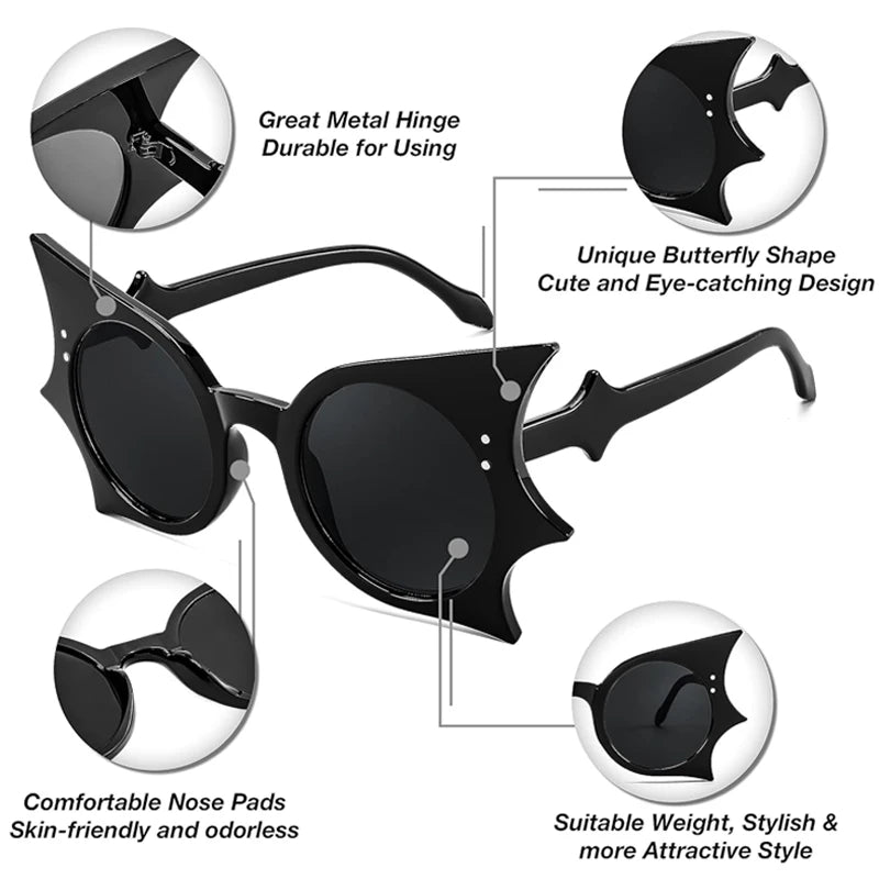 1-36Pcs Bat Sunglasses Black Retro Punk Hip Hop Style Sunglasses for Halloween Everyday Life  Party Fashion role play decoration