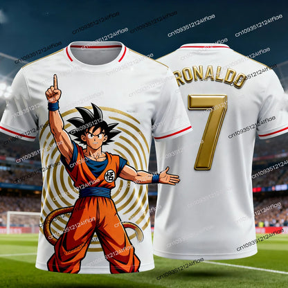2025 New Dragon Ball Z Goku Special Production Ronaldo Football Jersey T-shirt Kids Anime Cartoon Tshirt Men's Sports T shirt