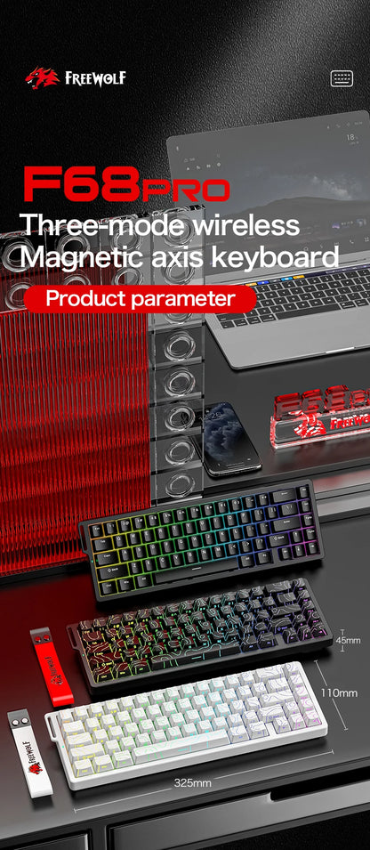 FREEWOLF F68 F68PRO Magnetic Gaming Keyboard Mechanical Wired for Pro Gaming 0.01mm Rapid Trigg 8000Hz SOCD/RS 0.1ms 128K Rate