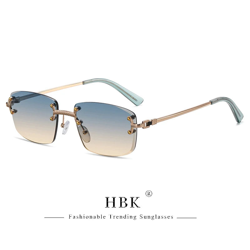 HBK Square Rimless Sunglasses Women TOP Quality Retro Metal Sun Glasses Men Luxury Party Business Gradient Shades 2024