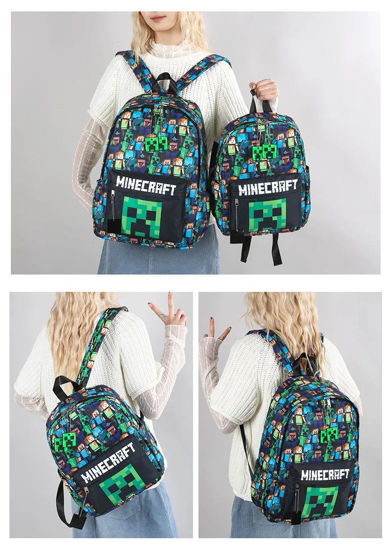 In Stock Minecraft Backpack Graffiti Print Lightweight School Backpack Casual Daily Travel Bag For Male Young Men Outdoor Use