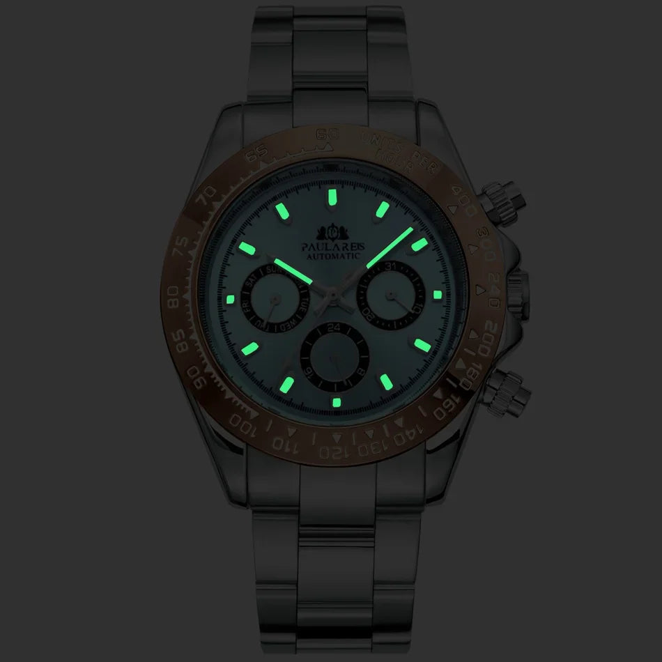 Automatic Watches for Men Mechanical Self Weind Gold Stainless Steel Glacier Ice Blue Chestnut Brown Bezel Reloj Hombre Baratos