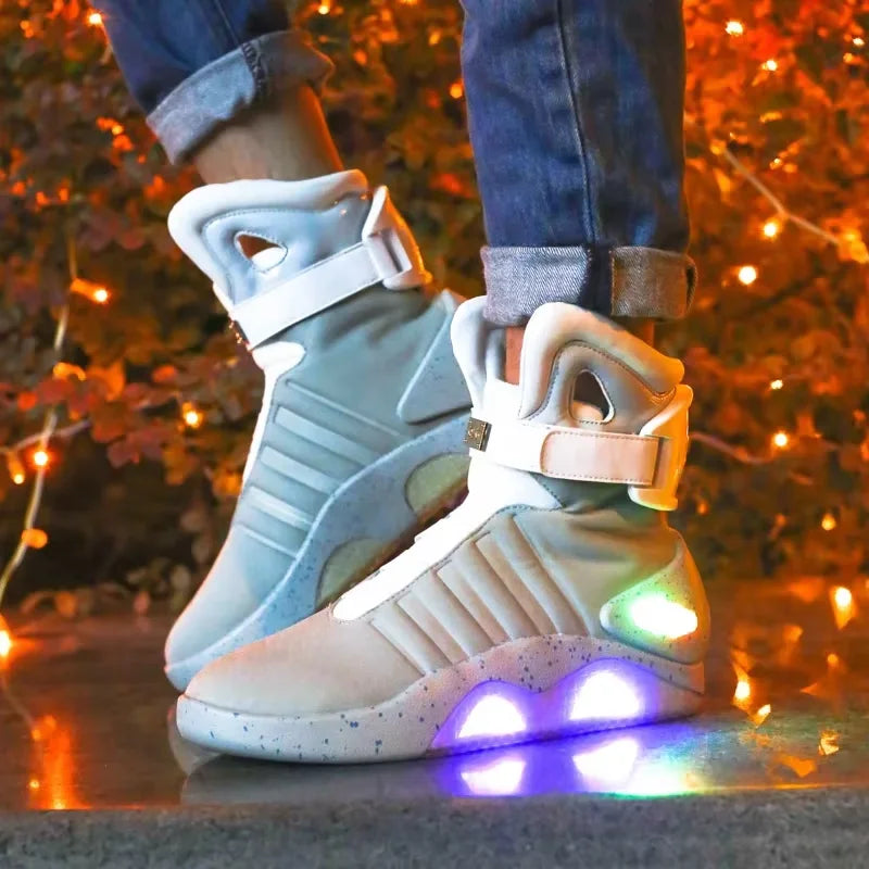 Men Remote Control LED Mag Shoes Fashion Light-Up Sneakers Air Shoes USB Rechargeable Shoes Back To The Future Boots 1989