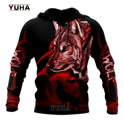 Neuer Wolf-Tattoo-Vegvisir Schwarz-Weiß 3D-Allover-Print Herren-Hoodie & Sweatshirt Unisex Casual Herbst-Trainingsanzug