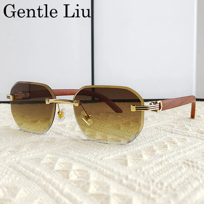 Vintage Square Rimless Sunglasses Men 2026 Luxury Brand Trendy Frameless Punk UV400 Eyewear Anti Blue Light Prescription Glasses