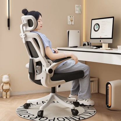Fauteuil de salon ergonomique inclinable à dossier haut en maille, fauteuil de jeu à bascule, fauteuil de bureau pivotant et roulant avec coussin de soutien lombaire