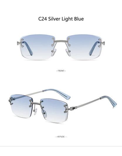 HBK Square Rimless Sunglasses Women TOP Quality Retro Metal Sun Glasses Men Luxury Party Business Gradient Shades 2024