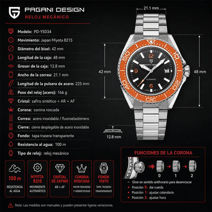Pagani Design New Top Men's Mechanical Watch Luxury Sapphire Stainless Steel 100m Waterproof Ceramic Bezel Automatic Watch