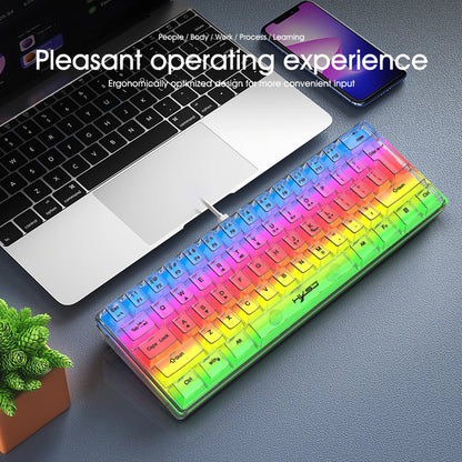 Tastiera gaming trasparente cablata HXSJ 60%, retroilluminazione RGB, ultra-compatta, impermeabile, 61 tasti, per PC/Mac