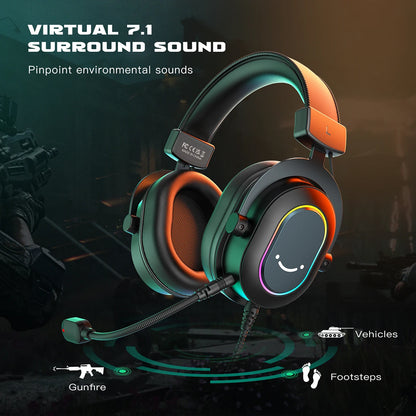 Auscultadores Gaming FIFINE RGB com Microfone – Auscultadores com Fios Over-Ear e Som Surround 7.1 para PC, PS4 e PS5 com 3 Modos EQ