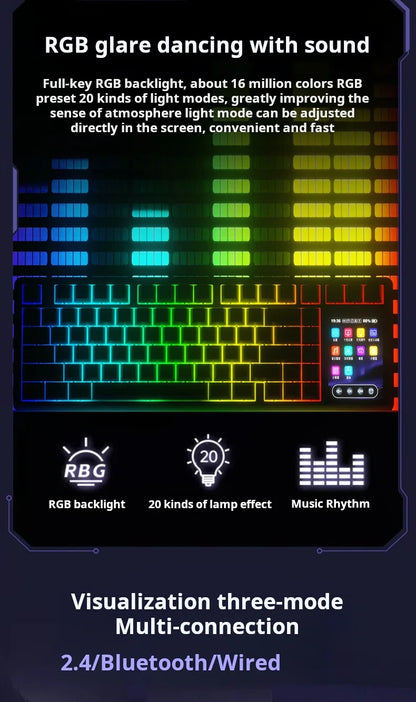 AULA L99 intelligente mechanische Tastatur mit Display, Bluetooth, kabellos, Tri-Mode, Nacht-Gaming-Laptop-Tastatur, 8000mAh, Raindrop Switch